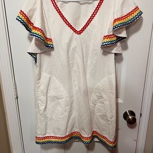 Oliphant White Tunic with Rainbow Trim